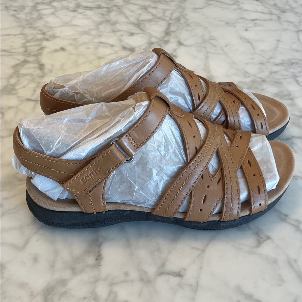 Earth Origins NWOT Tan Strappy Sandals Women’s Size 7W - Picture 4 of 7